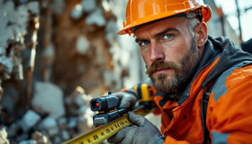 budowlaniec wyjaśnia, dlaczego precyzyjne pomiary centymetrowe są kluczowe podczas rozbiórki domu, zapewniając bezpieczeństwo i skuteczność prac.