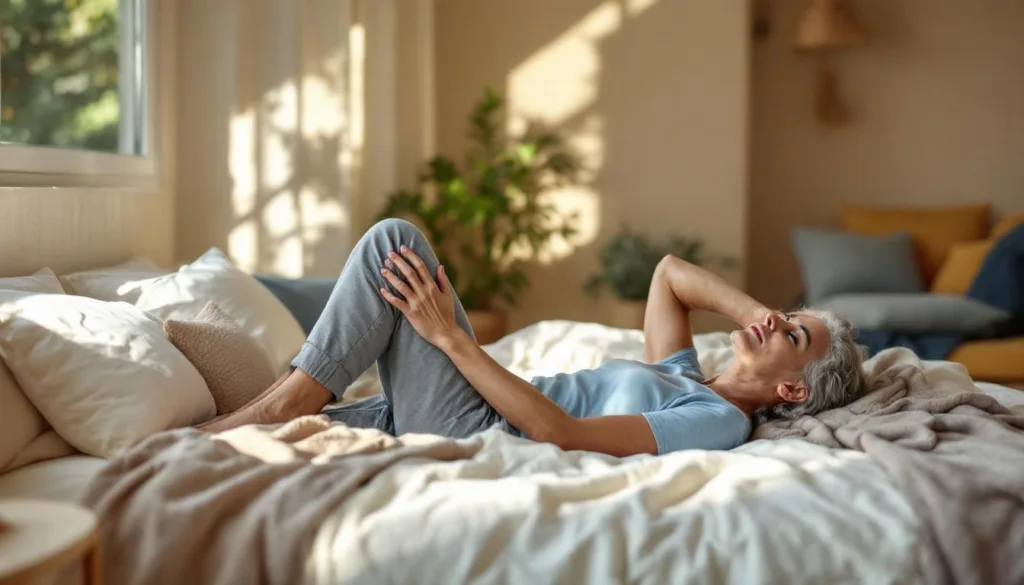 poznaj poranne ćwiczenia rozciągające, które możesz wykonywać nie wstając z łóżka, aby skutecznie zmniejszyć ból kolan i poprawić komfort ruchu.