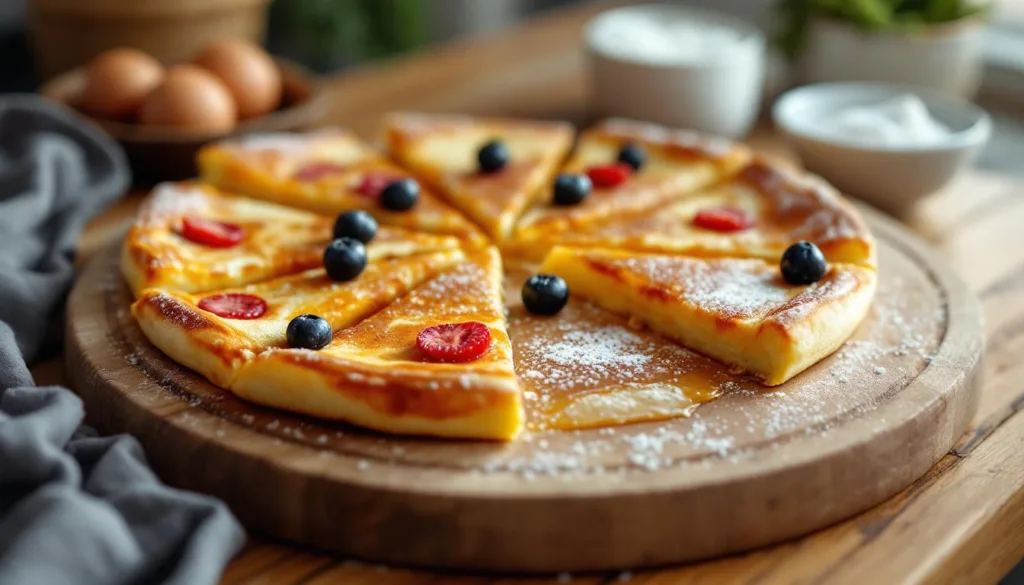 przygotowałem gigantyczny naleśnik z piekarnika, który jest łatwy do krojenia jak pizza. idealny pomysł na szybki i smaczny posiłek dla całej rodziny.