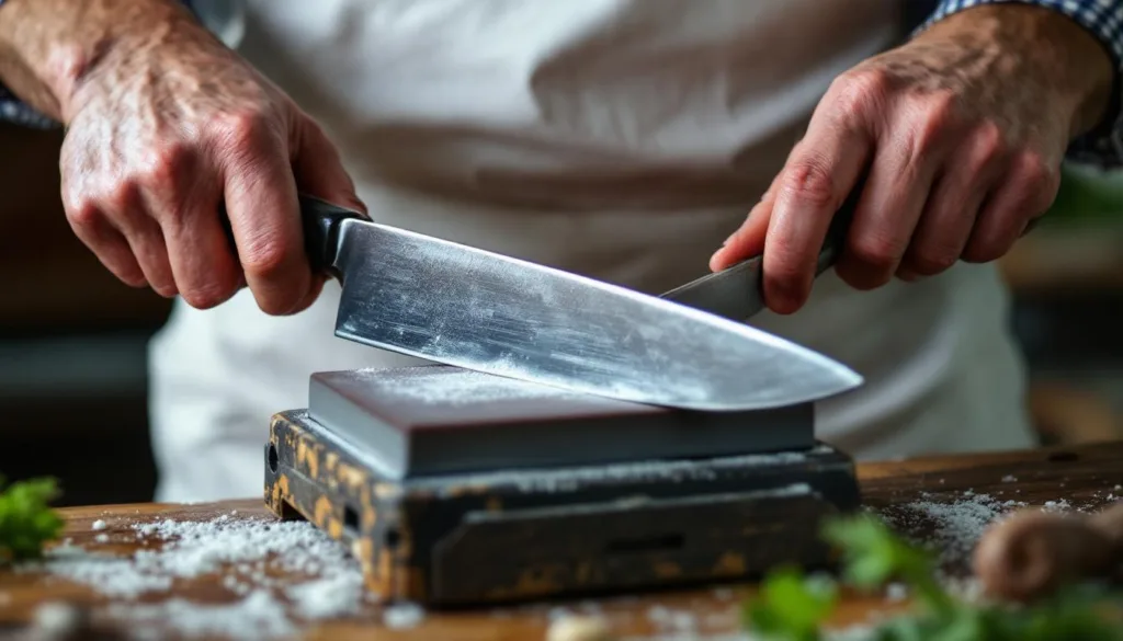 rzeźnik pokazuje, jak tani nóż za 30 zł może ciąć równie skutecznie jak drogi za 300 zł, dzięki odpowiedniemu ostrzeniu pod kątem. odkryj tajniki precyzyjnego ostrzenia i popraw efektywność swojego noża!